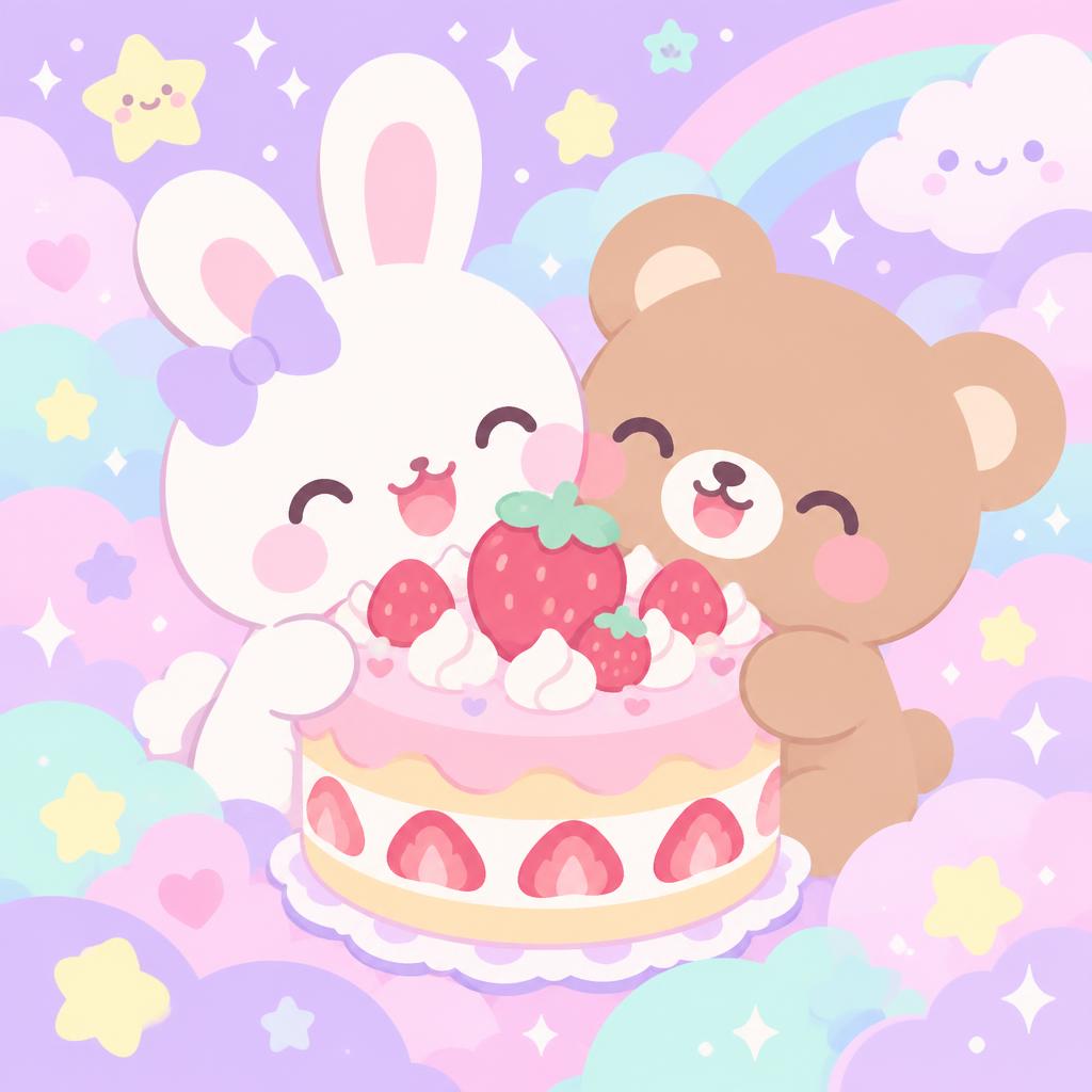 Kawaii bunny and bear illustration